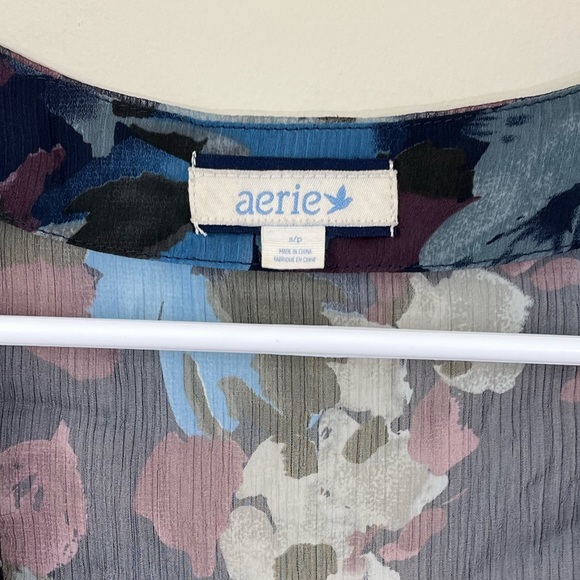 Aerie Sheer Peplum Style Blue Purple Floral Print Tank Top - Picture 5 of 7